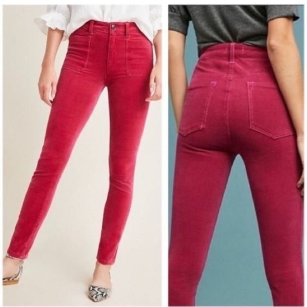 Pilcro and the Letterpress 28 Cranberry Red corduroy velvet stretch skinny pants